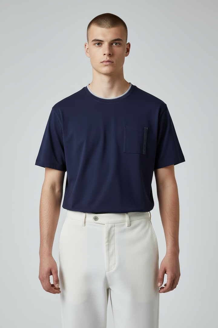 Tee-shirt "TWO" coton bio japonais marine