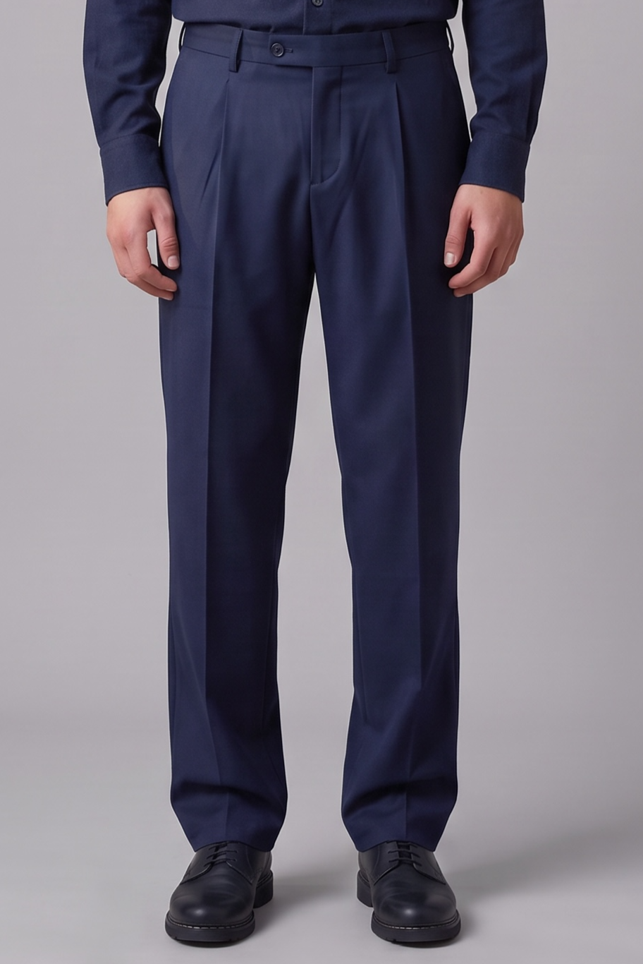 Pantalon pleats coton laine stretch bleu