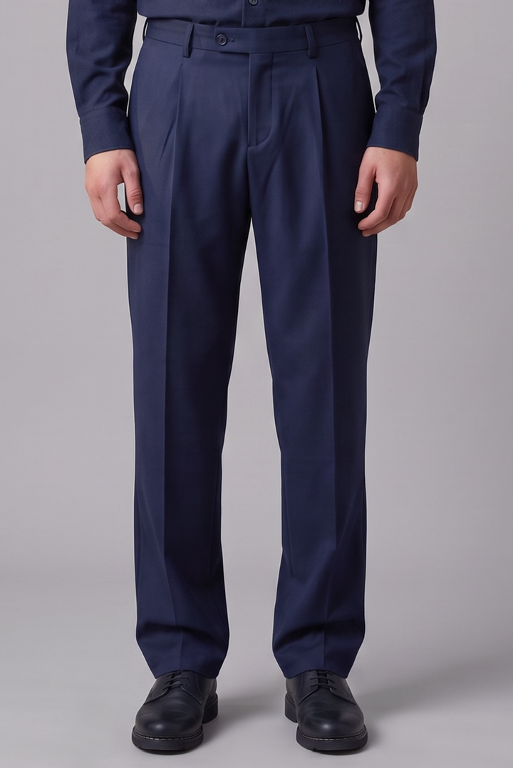 Pantalon pleats coton laine stretch bleu
