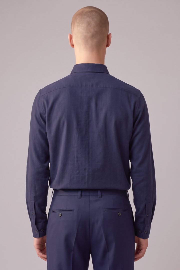 Chemise en flanelle de coton bio bleu foncé chiné