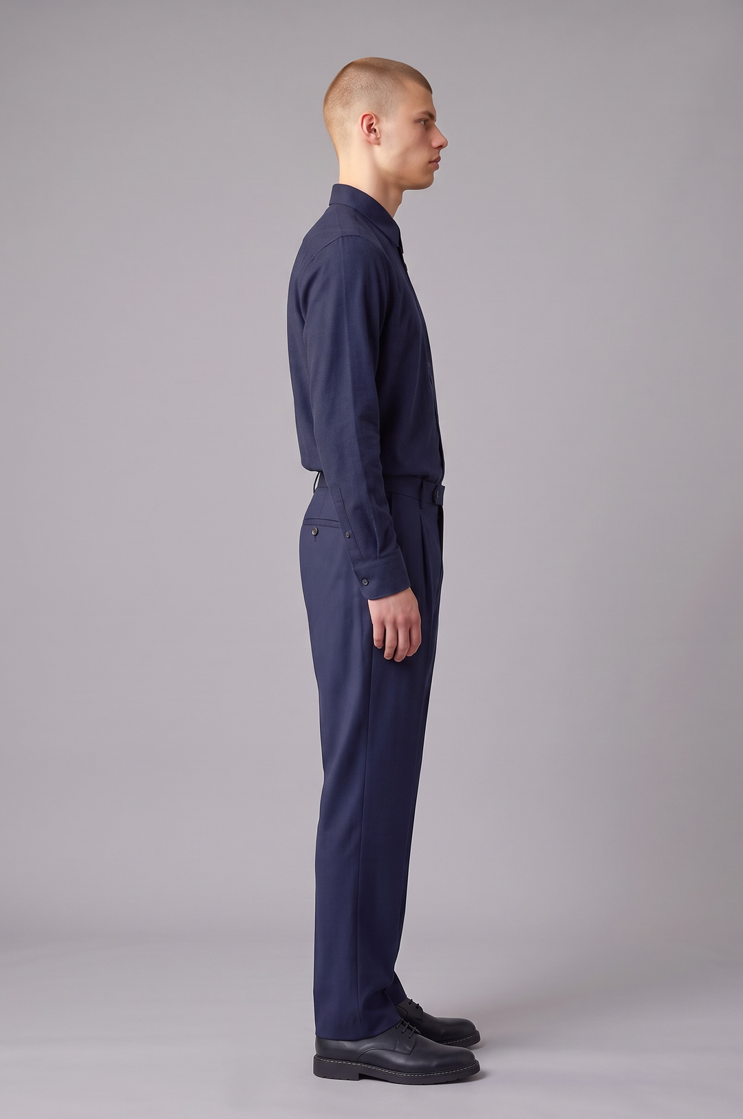 Chemise en flanelle de coton bio bleu foncé chiné