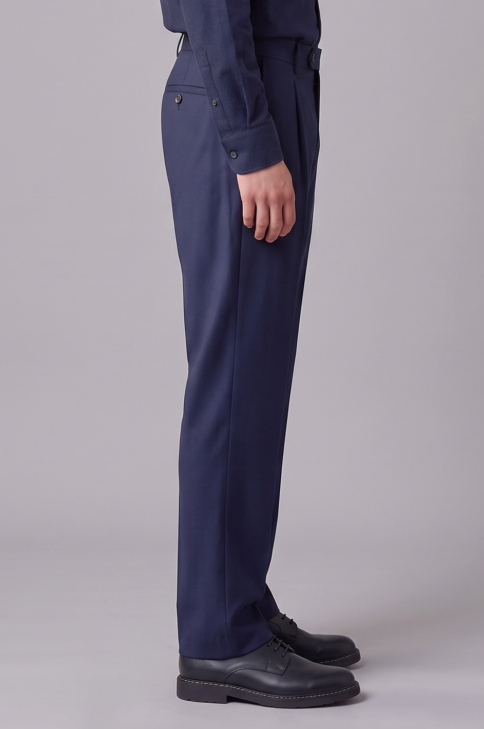 Pantalon pleats coton laine stretch bleu
