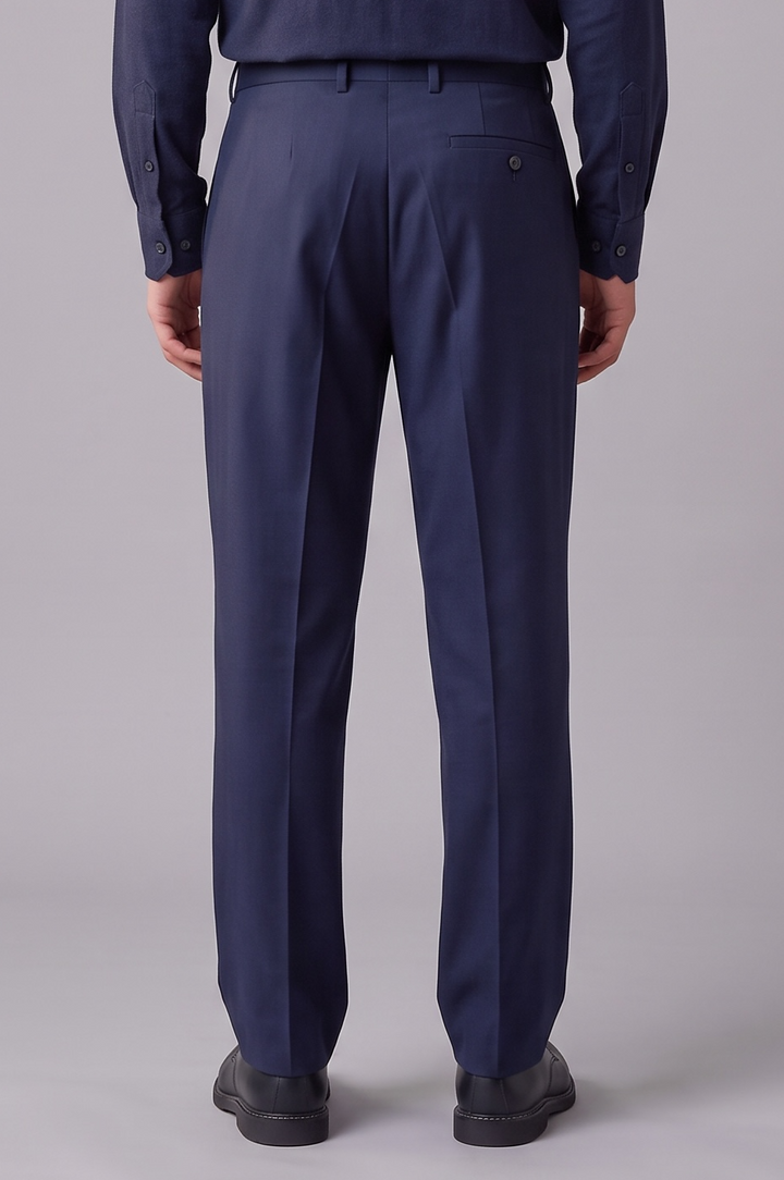Pantalon pleats coton laine stretch bleu
