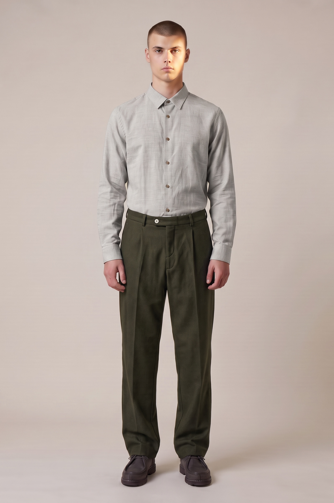 Chemise en flanelle de coton bio gris clair chiné