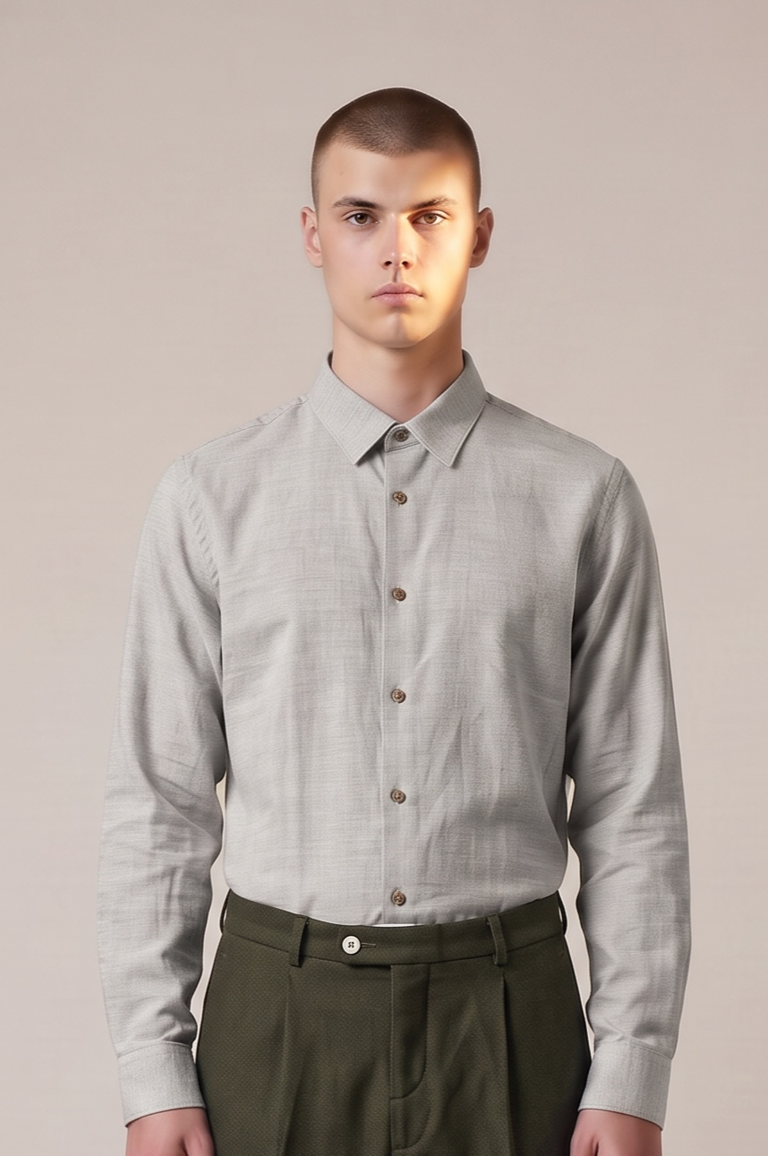 Chemise en flanelle de coton bio gris clair chiné