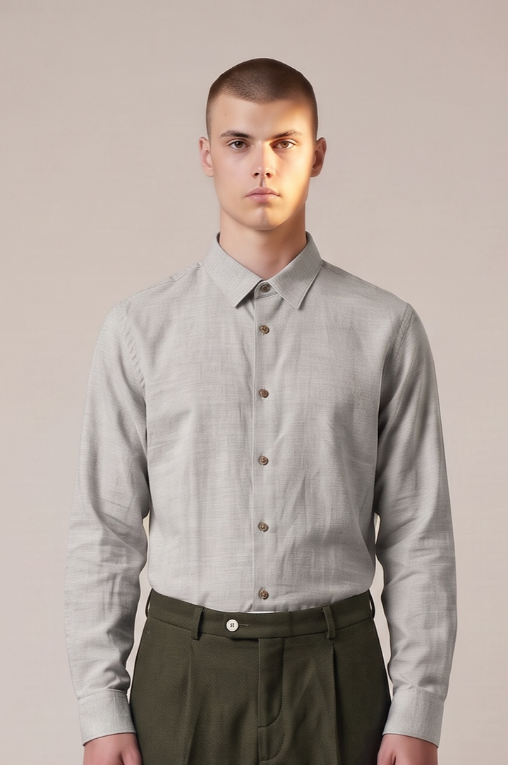 Chemise en flanelle de coton bio gris clair chiné