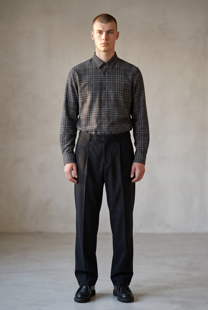 Chemise flanelle bio carreaux gris foncé