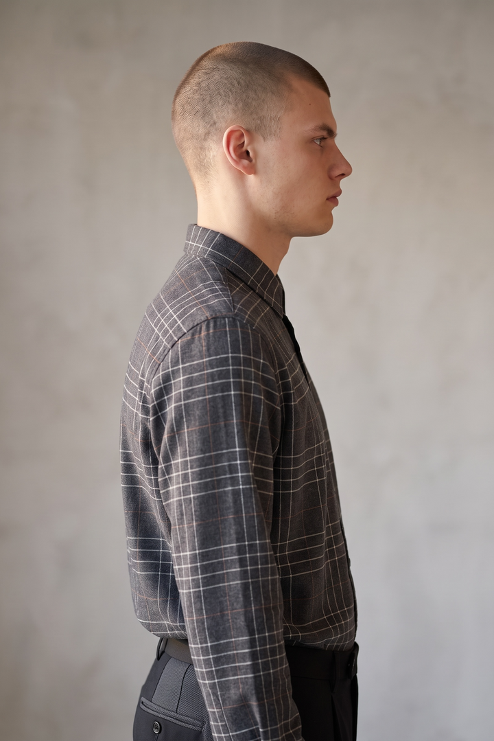 Chemise flanelle bio carreaux gris foncé