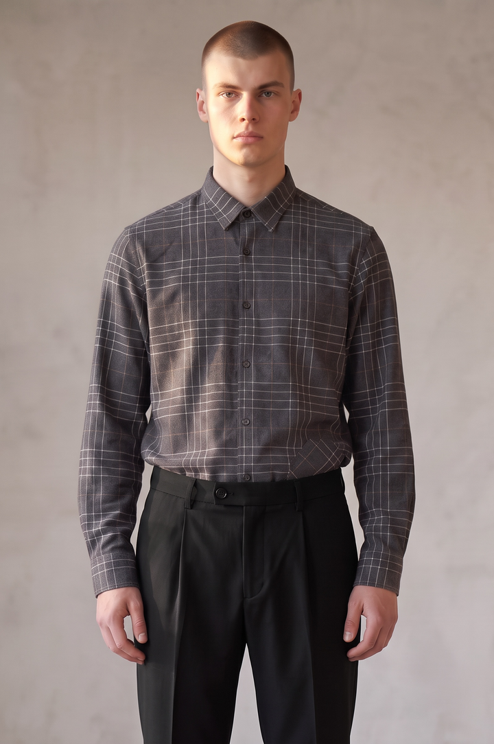 Chemise flanelle bio carreaux gris foncé