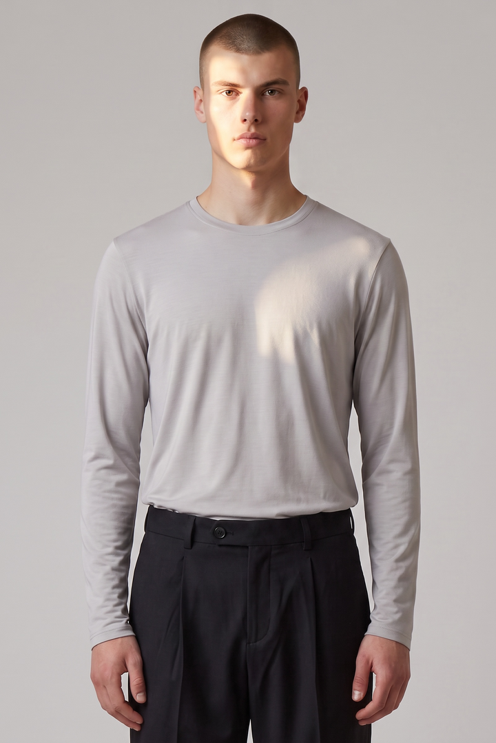 T Shirt LS laine recyclée japonaise gris clair