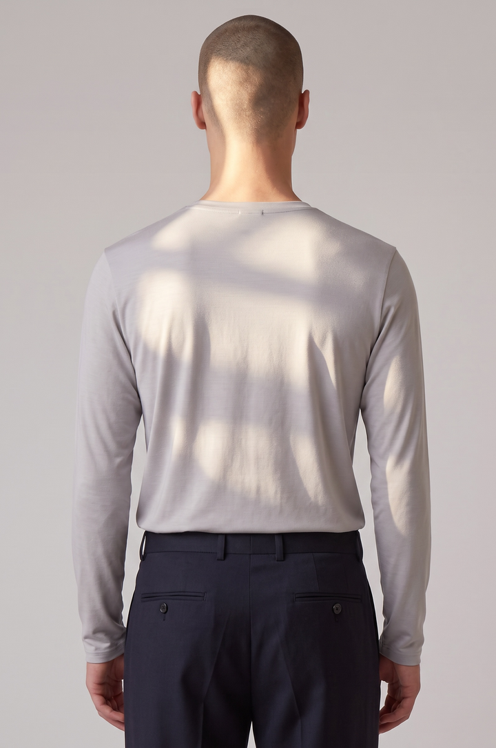 T Shirt LS laine recyclée japonaise gris clair