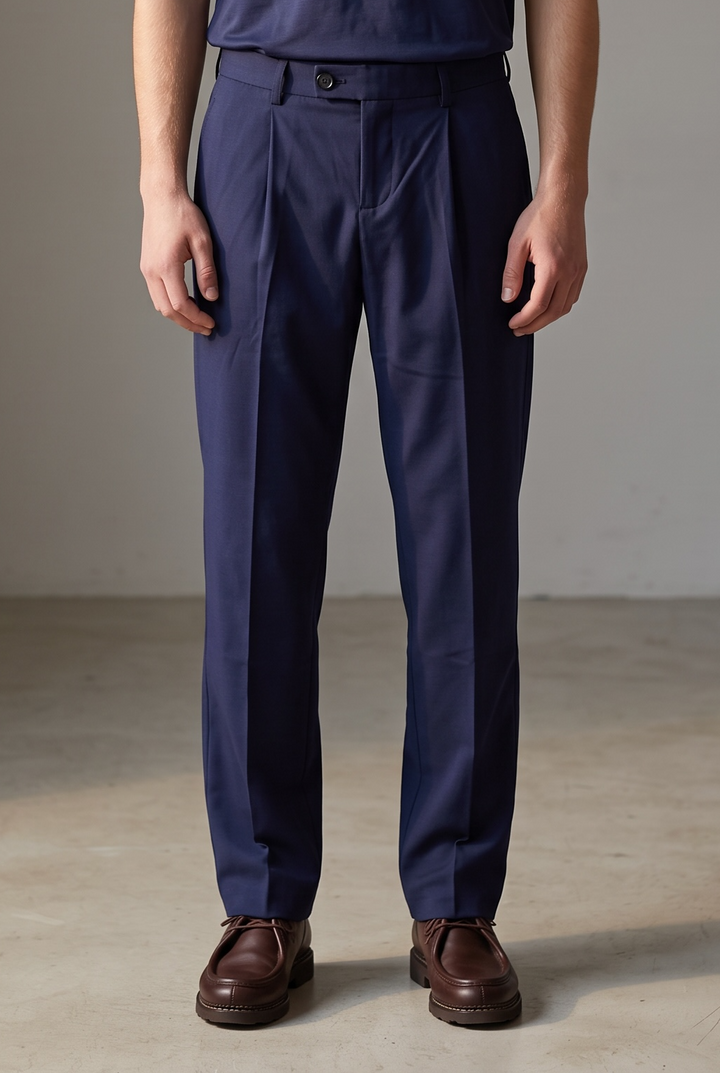 Pantalon Pleats en coton bio marine