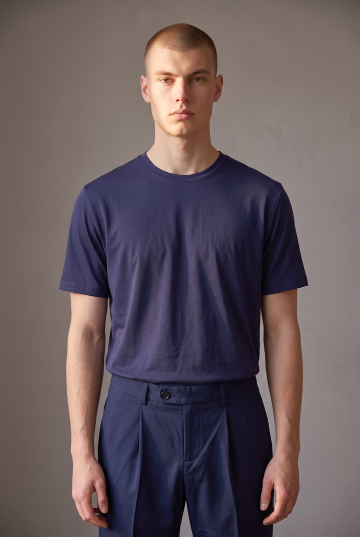 Premium recycled wool T Shirt mottled blue