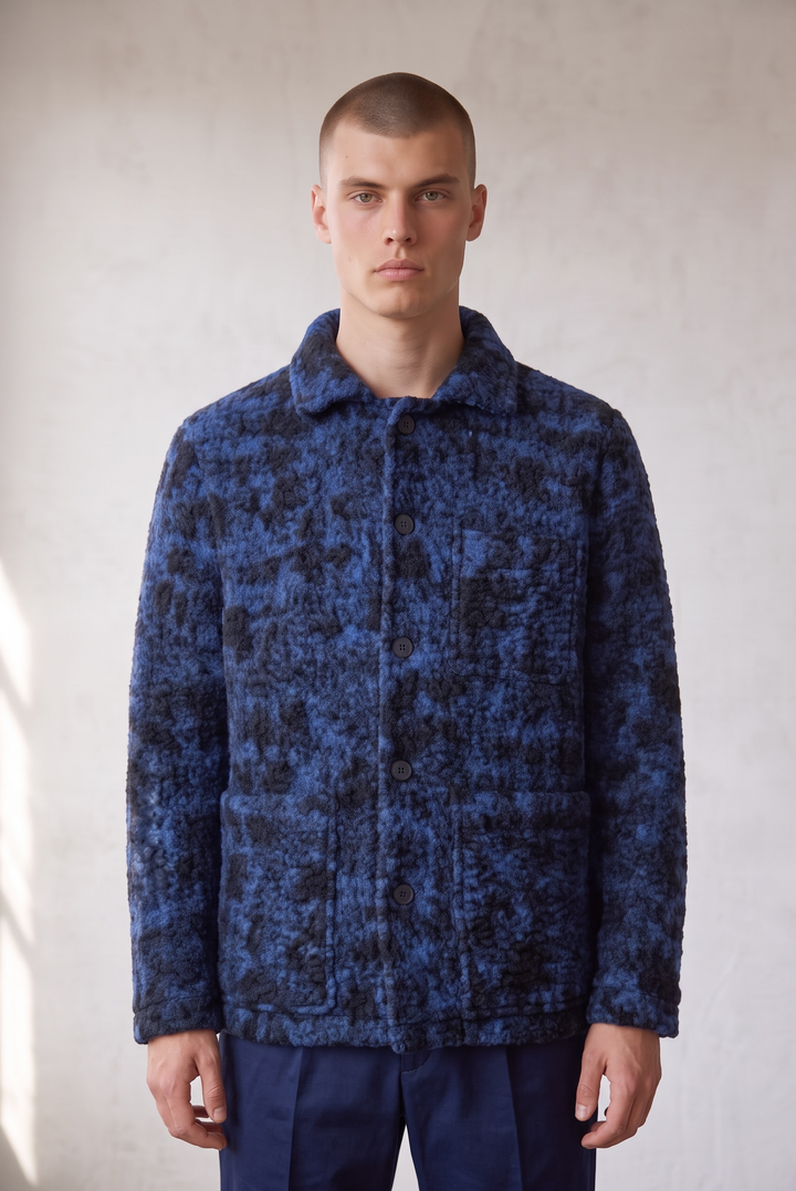 Surchemise en laine recyclée bleu chiné