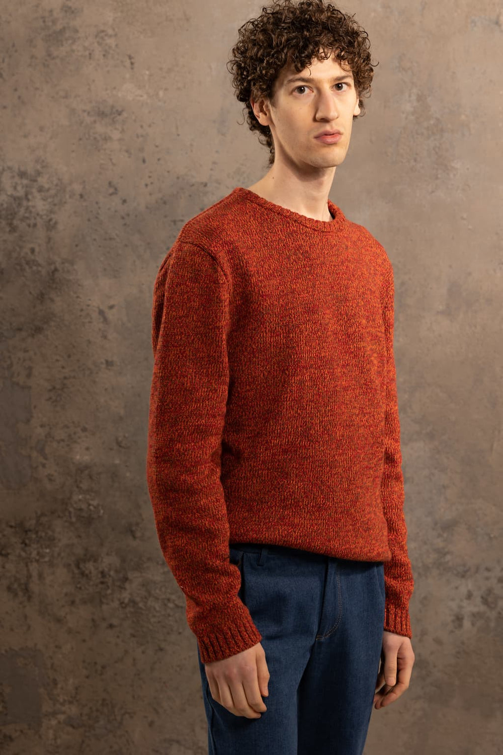 Pull_tricoté_laine_orange_mouliné_1