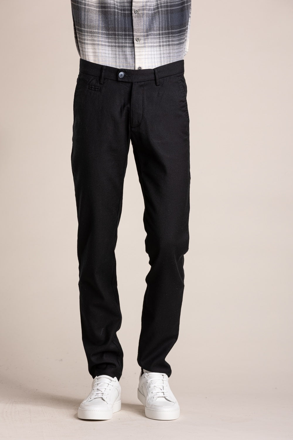 Black stretch wool cotton city trousers