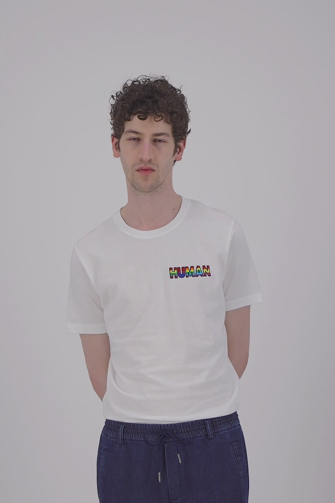 T Shirt coton bio blanc rainbow human