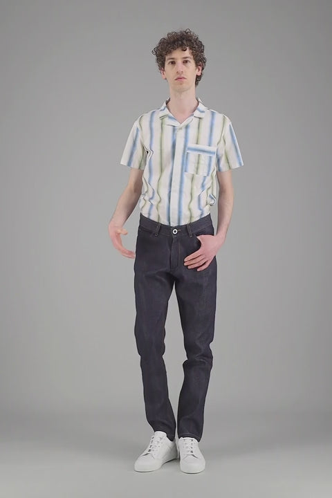 Blue striped short-sleeved shirt