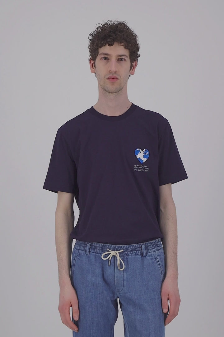 T Shirt coton marine bio japonais blue earth